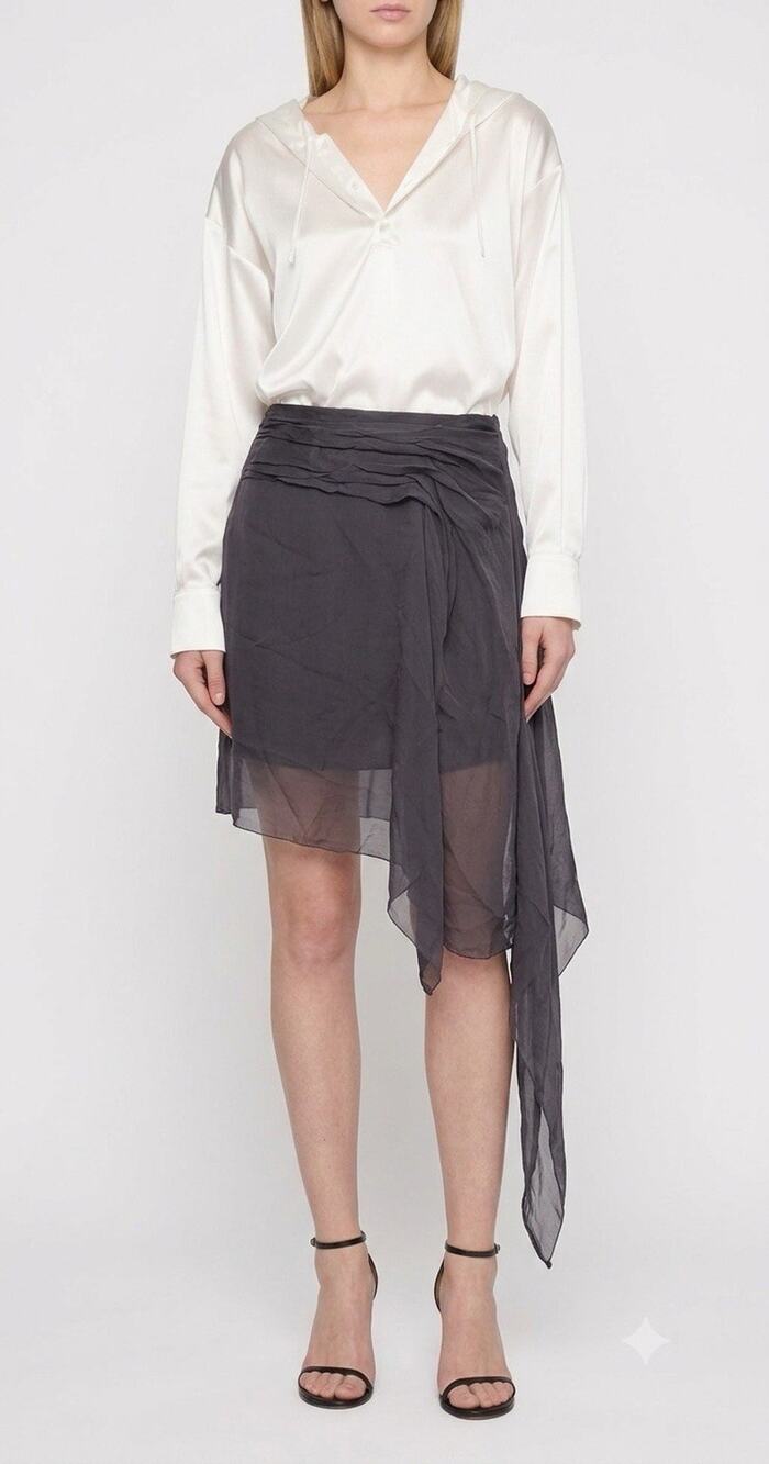 990$ SHARON WAUCHOB SKIRT GRAY MINI CHIFFON SIZE 42